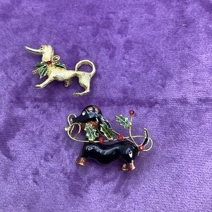 Vintage Christmas Wiener Dogs Brooches